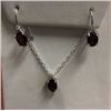 Image 1 : NEW EARRINGS & NECKLACE SET - 3CT OVAL FACETED GARNET & DIAMONDS IN STERLING SILVER SETTING - INCLUD