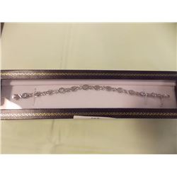 BRACELET - BLUE TOPAZ & DIAMOND TENNIS BRACELET - 12 MARQUIS FACETED BLUE TOPAZ IN STERLING SILVER S