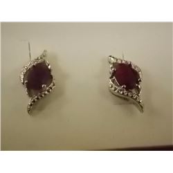EARRINGS - NEW 1.5 TCW OVAL FACET RUBIES & DIAMONDS IN STERLING SILVER SETTING - POST & BUTTERFLY  -