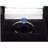 Image 1 : RING - OVAL FACETED BLUE SAPPHIRE & 2 DIAMONDS IN STERLING SILVER SOLITAIRE DESIGNED SETTING - RETAI