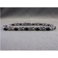 BRACELET - 12 OVAL FACETED BLUE SAPPHIRE & DIAMOND IN STERLING SILVER INFINITY LINK DESIGNED SETTING