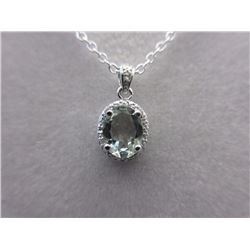 NECKLACE - 1.75 CT OVAK FACETED GREEN AMETHYST & DIAMOND IN STERLING SILVER SETTING - INCLUDES CERTI