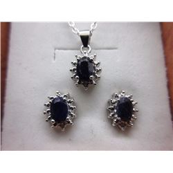 NECKLACE & EARRING SET - NEW - 1.85 TCW SAPPHIRE & DIAMONDS IN STERLING SILVER SETTING - INCLUDES CE