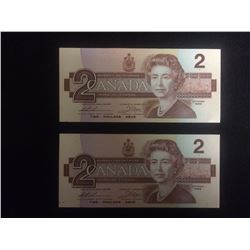 1986 SEQUENTIAL TWO DOLLAR CANADIAN DOLLAR BILLS