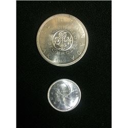 1864-1964 PURE SILVER QUEBEC CANADIAN DOLLAR & 1964 CANADIAN SILVER QUARTER
