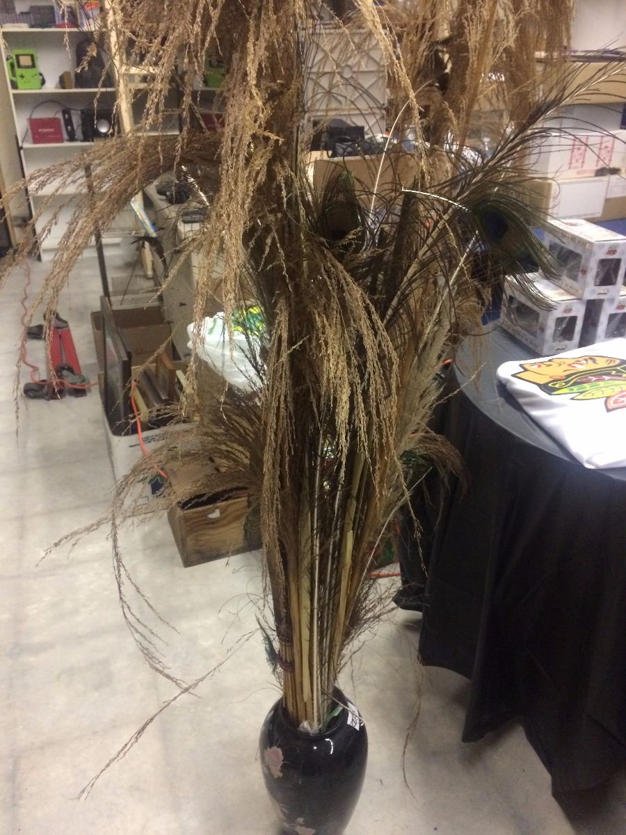 Decorative Vase W Peacock Feathers