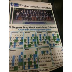 1974-75, 1975-76 SHOPPERS DRUG MART VANCOUVER CANUCKS TEAM CALENDAR