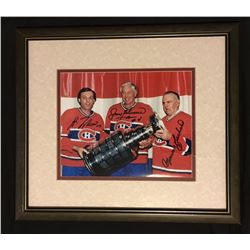 TRIPLE AUTOGRAPHED GUY LAFLEUR, JEAN BELIVEAU & MAURICE RICHARD 8" X 10" PHOTO MONTREAL CANADIANS