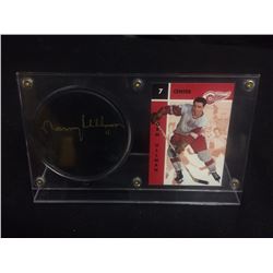 AUTOGRAPHED NORM ULLMAN HOCKEY PUCK W/ CARD DETROIT RED WINGS