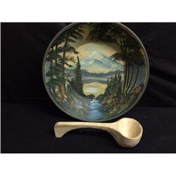 NATIVE ART BOWL &  WOODEN SPOON SET