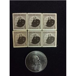 WINSTON CHURCHILL 5 CENT CANADIAN STAMPS & COIN LOT