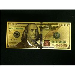 24 KARAT GOLD FOIL 100 DOLLAR BANK NOTE