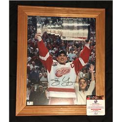 #3 AUTOGRAPHED FRAMED STEVE YZERMAN W/ STANLEY CUP 11" X 14" PHOTO W/ COA