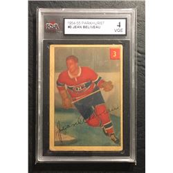 #3 AUTOGRAPHED 1954-55 PARKHURST JEAN BELIVEAU HOCKEY TRADING CARD 4 VGE