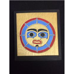 1998 SIGNED NATIVE WOOD CARVING PAINTED "MOON" BY M JULIAN