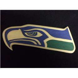 SIGNED NATIVE HAND CARVED WOOD PAINTED SEAHAWK BY LAURENCE ANDREW