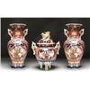 Image 1 : AN ARITA PORCELAIN, GARNITURE, comprising two baluster vases and a covered koro, with Grecian b...