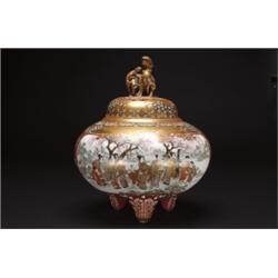 A KUTANI KORO, of large size, the globular body painted with figural and landscape reserves on a...