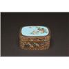 Image 1 : A CLOISONNE BOX, oblong with rounded corners, the cover worked with a rooster and hen on a sky bl...