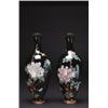 Image 1 : A PAIR OF CLOISONNE, BOTTLES, of ovoid form with tall thin necks, worked with peonies and birds...