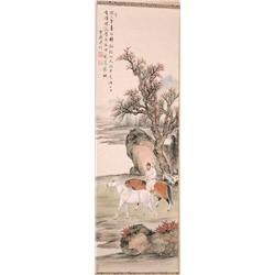 Pu Xuezhai (Pu Jin), (1894-1966), HORSES, hanging scroll, ink and colour on paper, signed and...