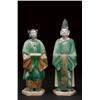 Image 1 : SIX GLAZED POTTERY, FIGURES, of five officials and a woman, all in green glazed robes; from a f...