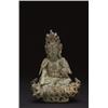 Image 1 : A BRONZE FIGURE OF GUANYIN, seated on a separate lotus throne, the hands in, vitarkamudra, with...