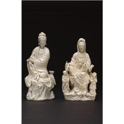 A DEHUA PORCELAIN, FIGURE OF GUANYIN, seated in Royal Ease on a rock, the greyish white slip co...