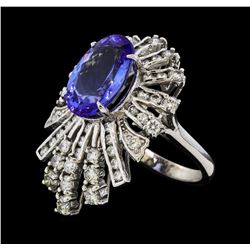 5.73 ctw Tanzanite and Diamond Ring - 14KT White Gold