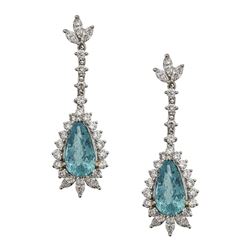 4.96 ctw Paraiba Tourmaline and Diamond Earrings - 18KT White Gold