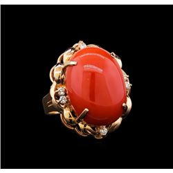 14KT Rose Gold 20.93 ctw Coral and Diamond Ring