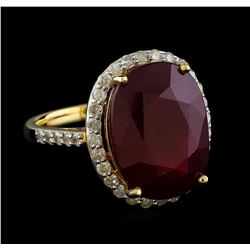 14.11 ctw Ruby and Diamond Ring - 14KT Yellow Gold