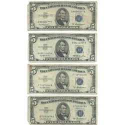 1953 $5 Silver Certificate Currency Lot of 4