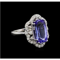 5.04 ctw Tanzanite and Diamond Ring - 14KT White Gold