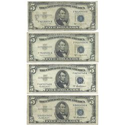 1953 $5 Silver Certificate Currency Lot of 4