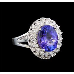 14KT White Gold 6.40 ctw Tanzanite and Diamond Ring