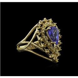 1.67 ctw Tanzanite and Diamond Ring - 14KT Yellow gold