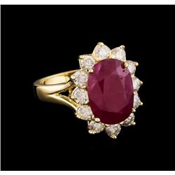 GIA Cert 6.10 ctw Ruby and Diamond Ring - 14KT Yellow Gold