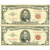 Image 1 : 1963 $5 VG/XF Red Seal Note Lot of 2