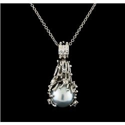 Pearl and Diamond Pendant With Chain - 14KT White Gold