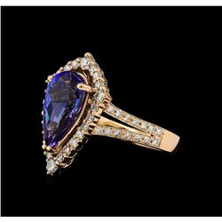 3.08 ctw Tanzanite and Diamond Ring - 14KT Rose Gold