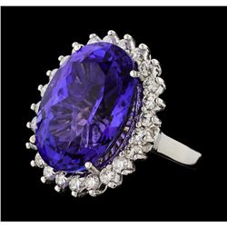 18.44 ctw Tanzanite and Diamond Ring - 14KT White Gold