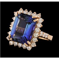 10.28 ctw Tanzanite and Diamond Ring - 14KT Rose Gold