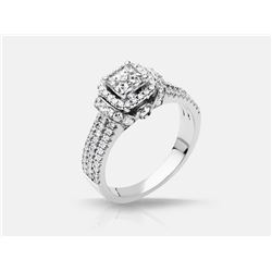 Cubic Zirconia and Diamond Ring - 14KT White Gold