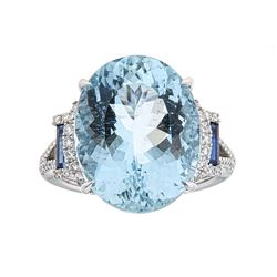 10.68 ctw Aquamarine, Sapphire, and Diamond Ring - 14KT White Gold