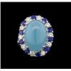 Image 2 : 14KT White Gold 10.73 ctw Aquamarine, Sapphire and Diamond Ring