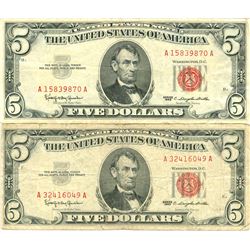 1963 $5 VG/XF Red Seal Note Lot of 2