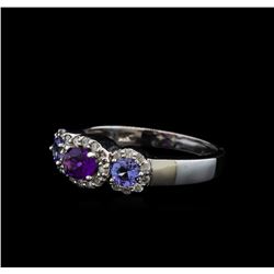 0.59 ctw Amethyst, Tanzanite, and Diamond Ring - 14KT White Gold