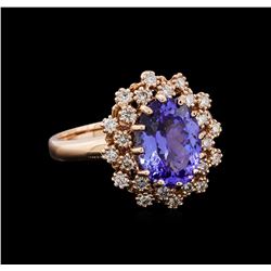 3.03 ctw Tanzanite and Diamond Ring - 14KT Rose Gold