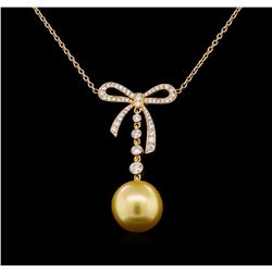 Pearl and Diamond Necklace - 18KT Yellow Gold